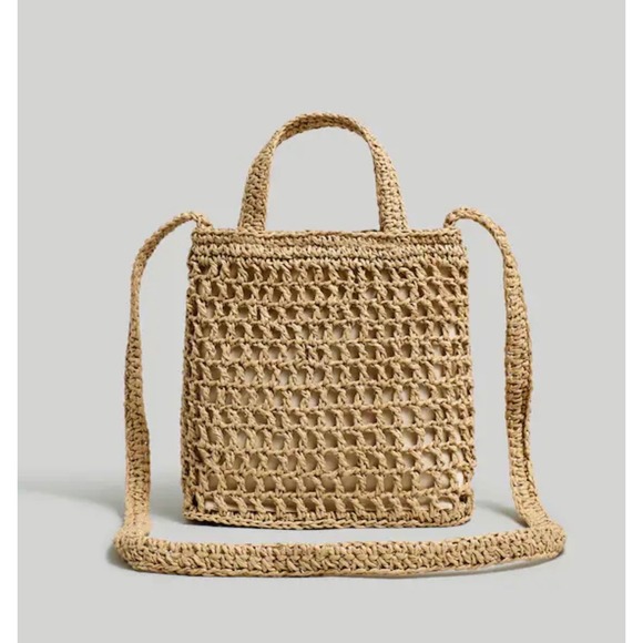 Madewell Handbags - Madewell Small Transport Crossbody Straw Edition Crochet Tan Canvas Lined bag